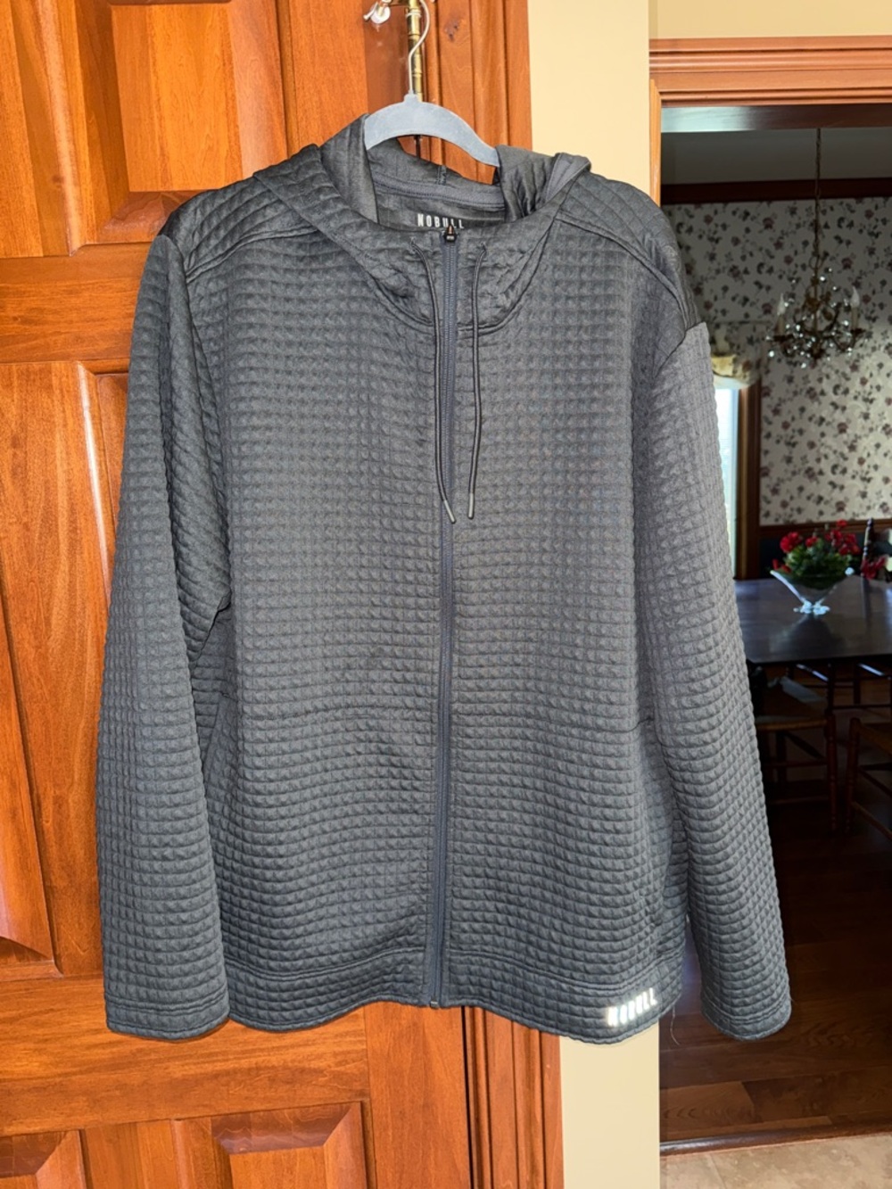 NOBULL Men's Charcoal Quilted Full-Zip Hoodie